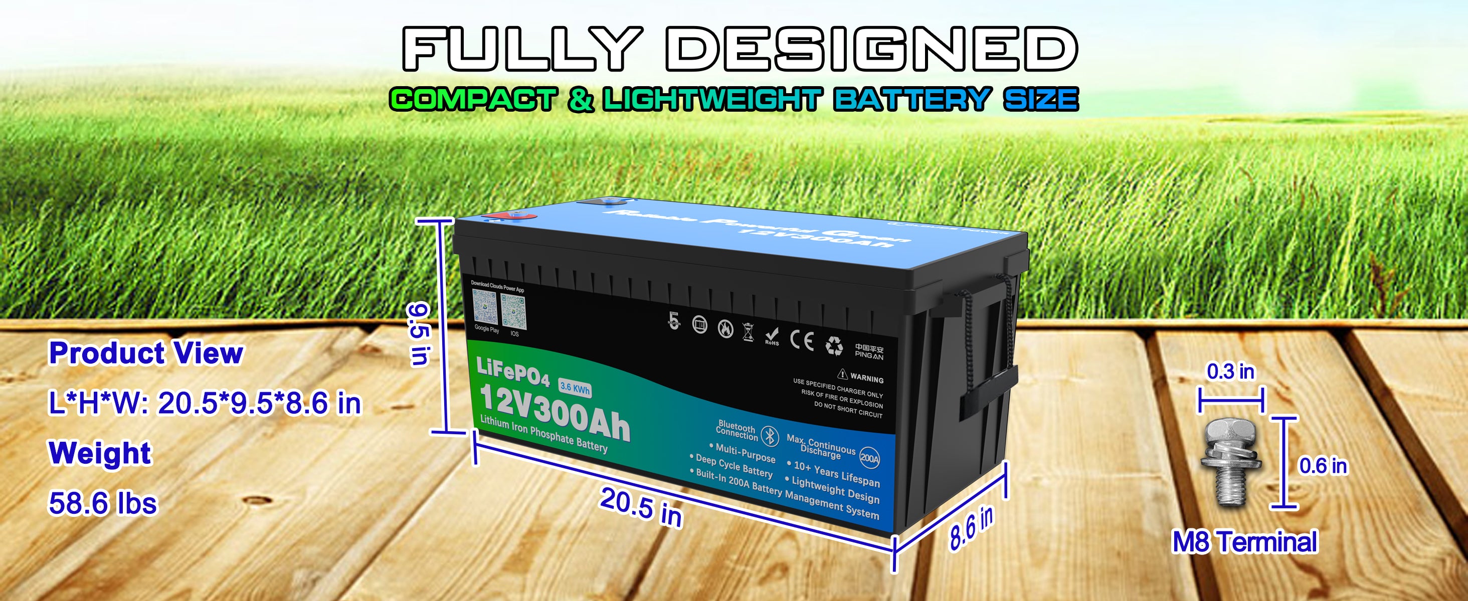 clouds power 12v 300ah multi-purpose lithium battery