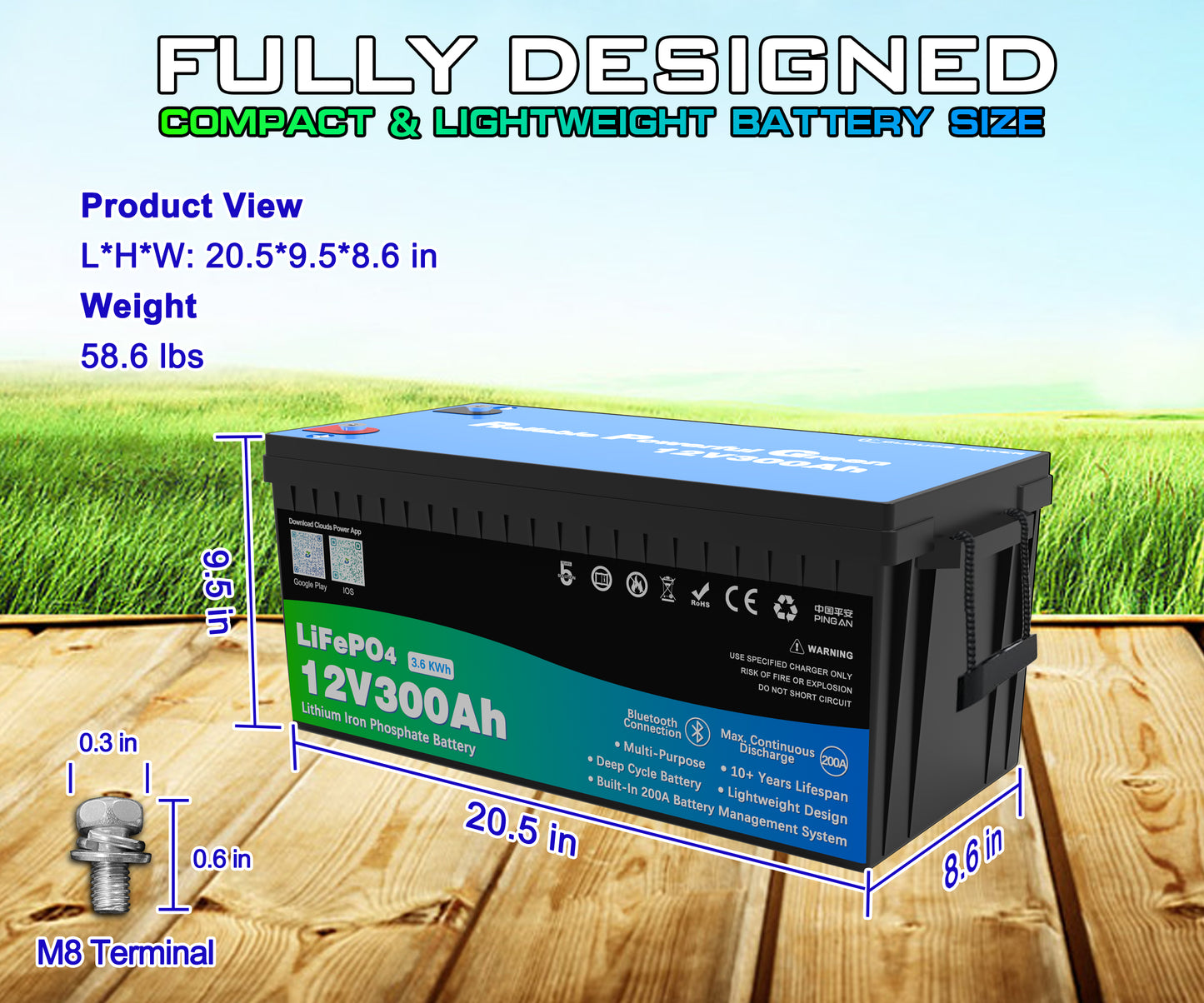 clouds power 12v 300ah multi-purpose lithium battery