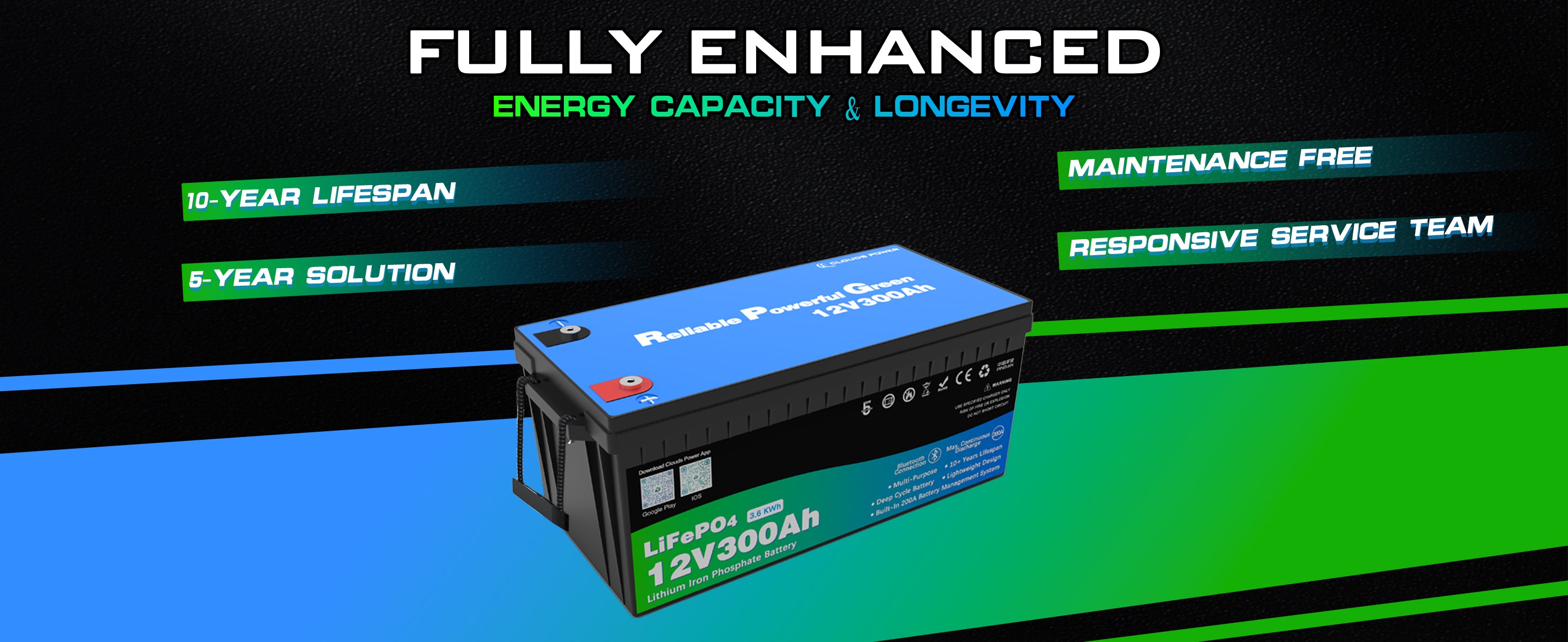 clouds power 12v 300ah multi-purpose lithium battery