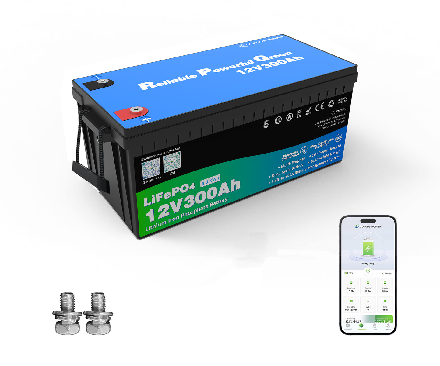 clouds power 12v 300ah multi-purpose lithium battery