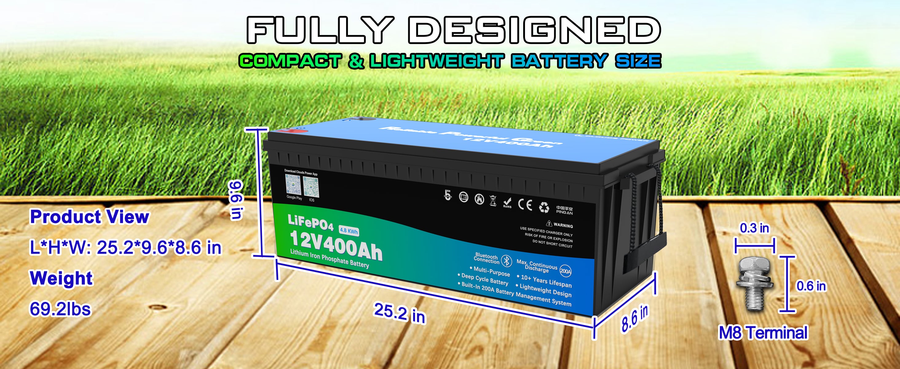 clouds power 12v 400ah multi-purpose lithium battery