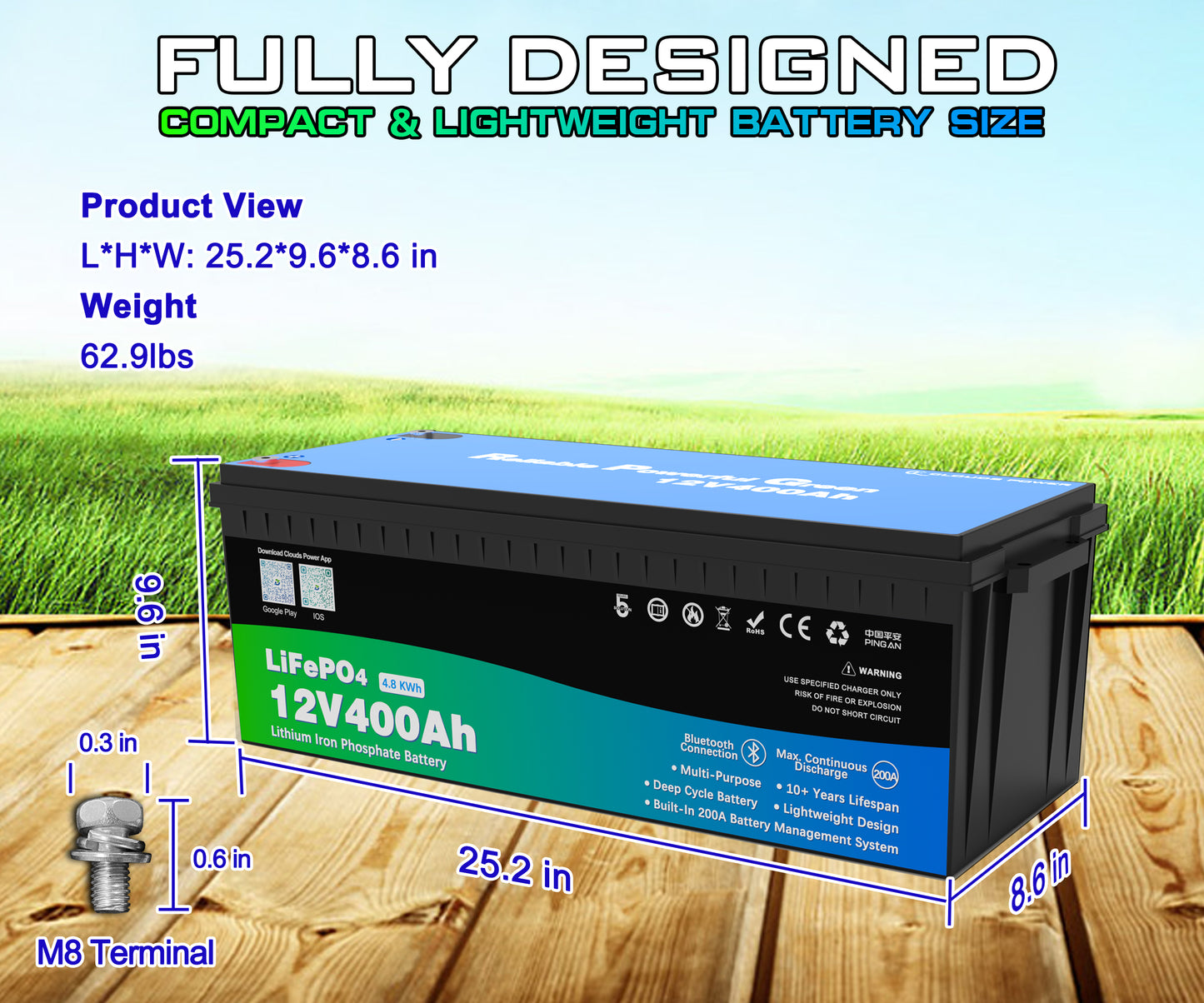 clouds power 12v 400ah multi-purpose lithium battery