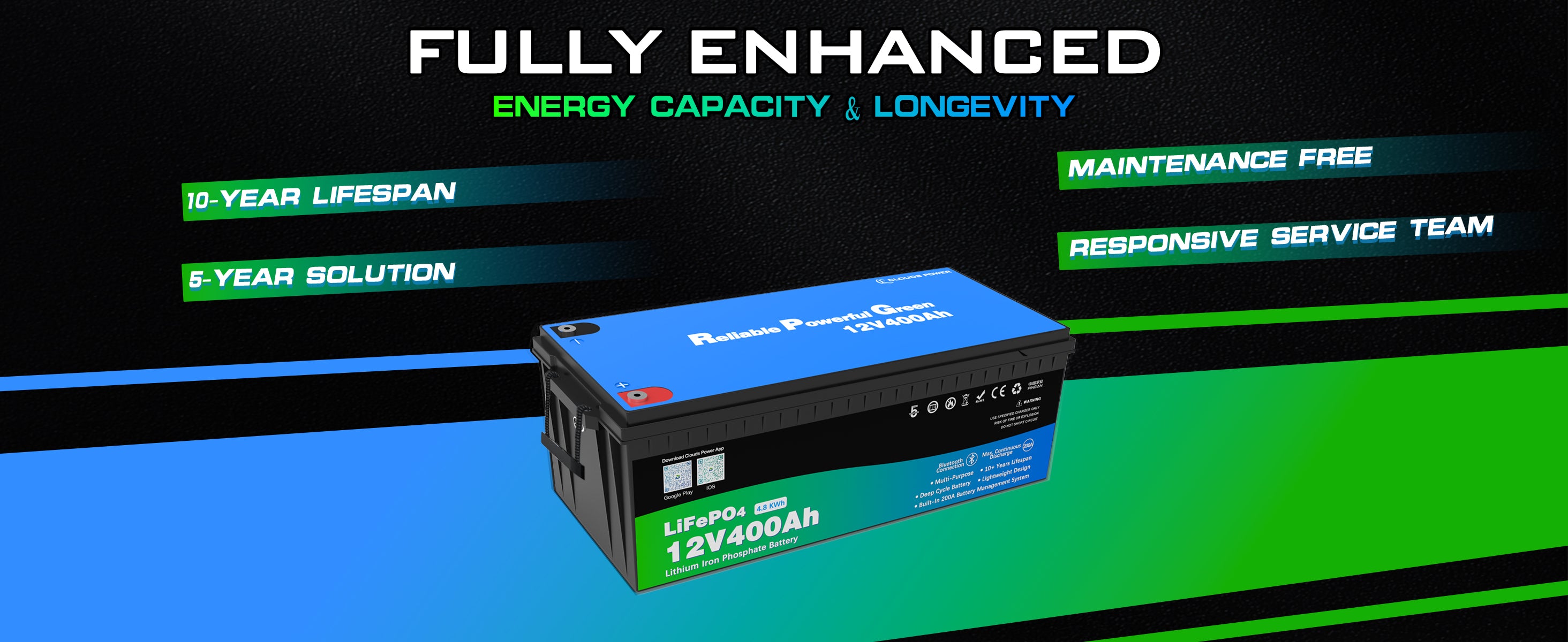 clouds power 12v 400ah multi-purpose lithium battery