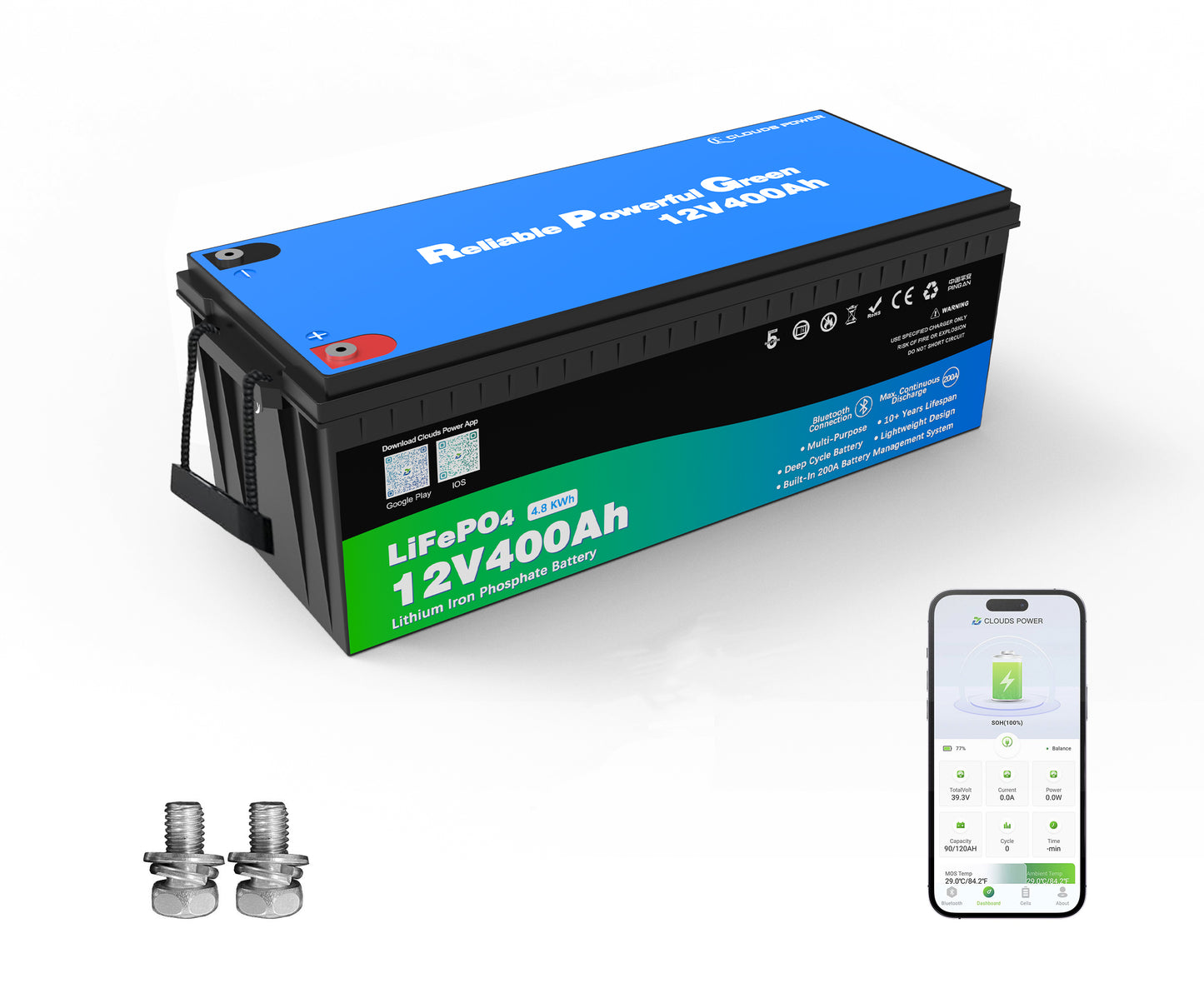 clouds power 12v 400ah multi-purpose lithium battery