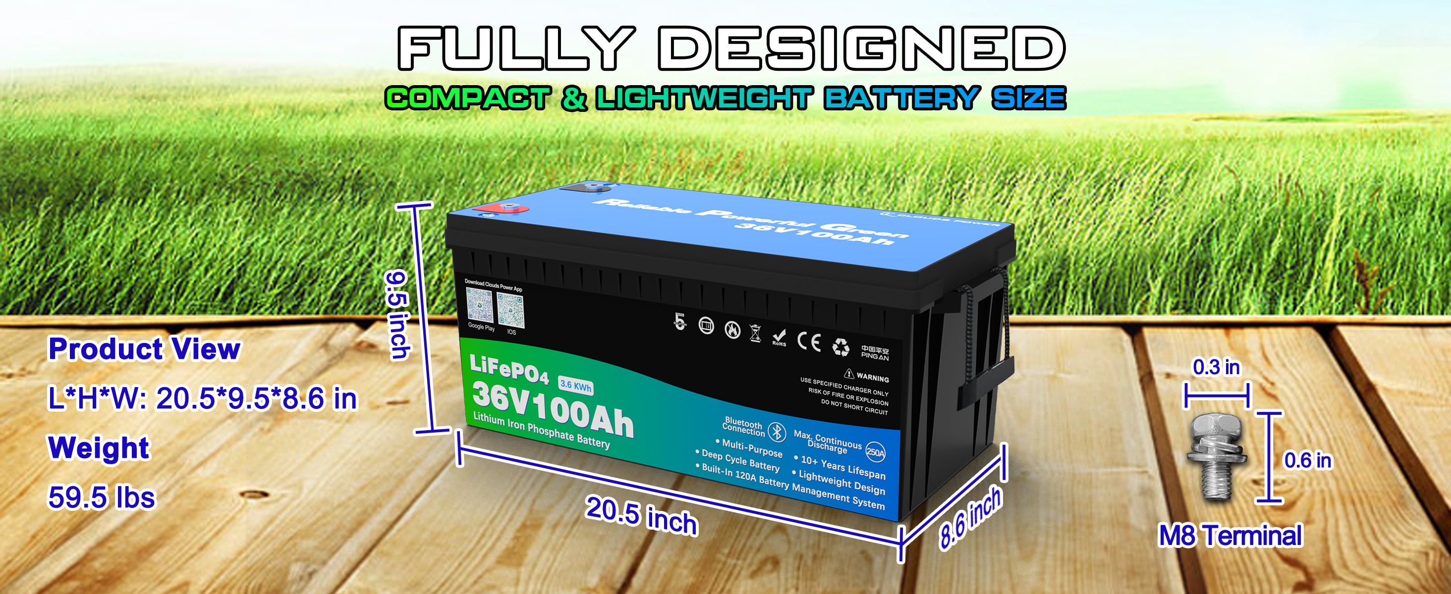 clouds power 36v 100ah multi-purpose lithium battery
