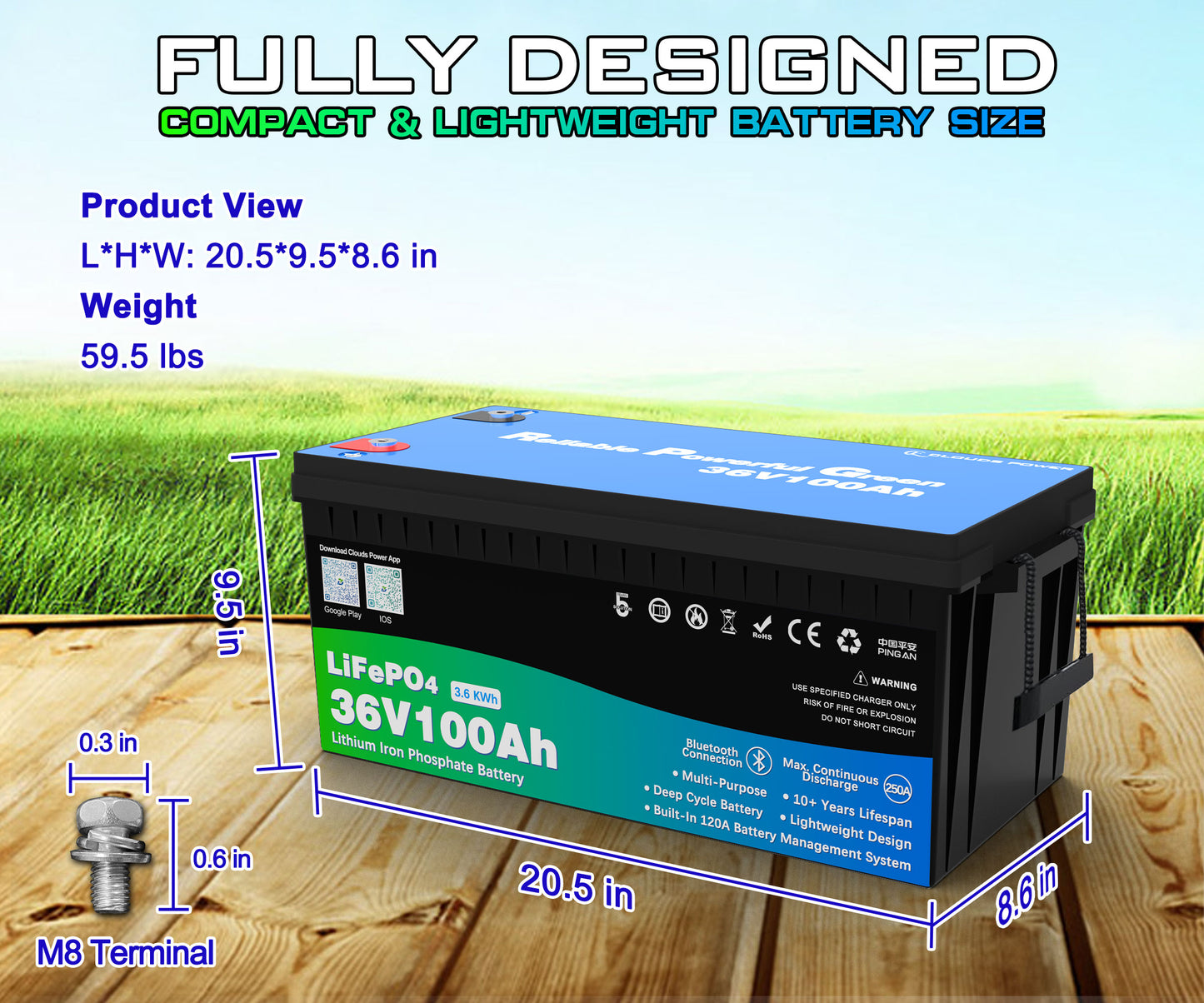 clouds power 36v 100ah multi-purpose lithium battery