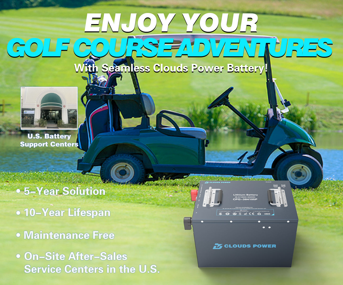 clouds power lithium 36v 105ah golf cart battery