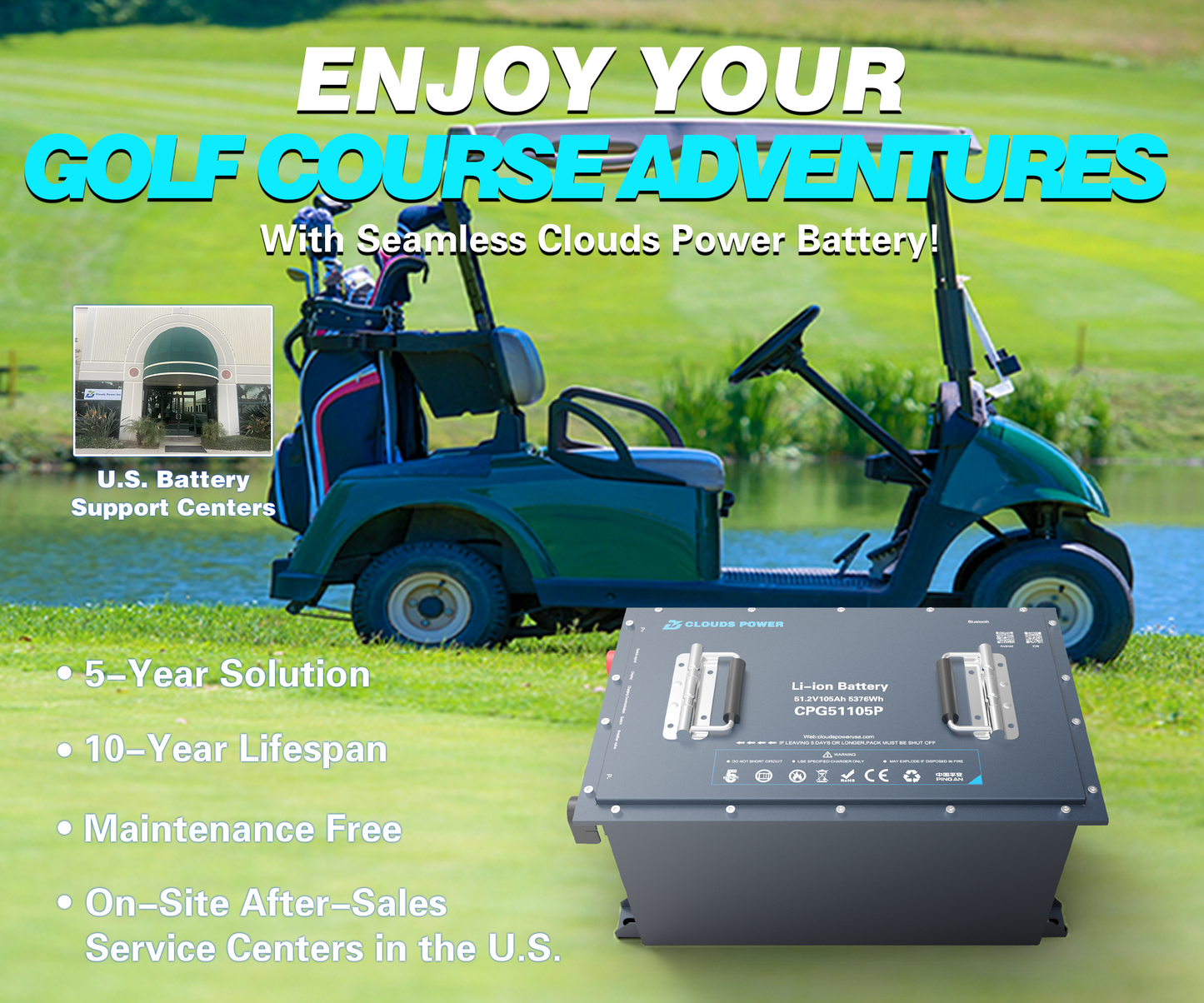 clouds power lithium 48v 105ah golf cart battery