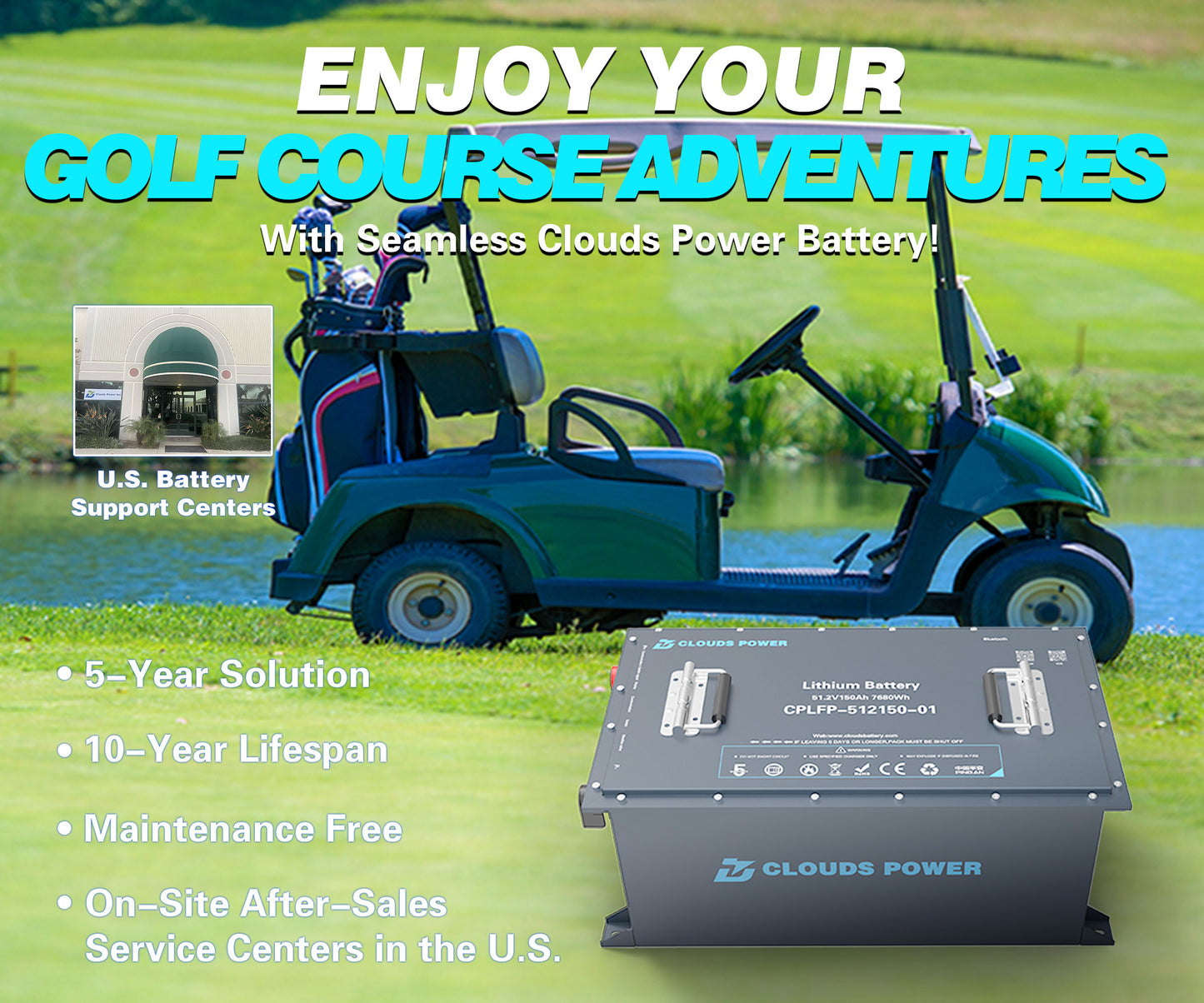 clouds power lithium 48v 150ah golf cart battery