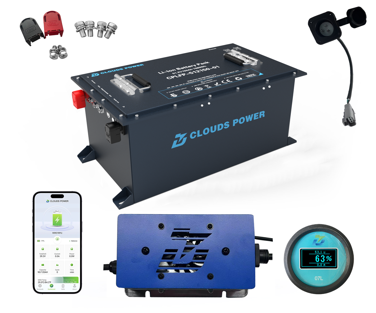 clouds power 48v 150ah lithium golf cart battery