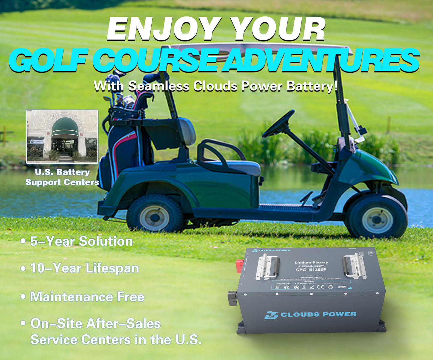 clouds power lithium 48v 65ah golf cart battery