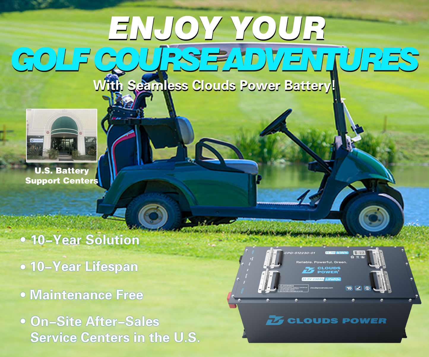 Clouds Power 48V (51.2V) 230Ah MAX LiFePO4 Lithium Golf Cart Battery