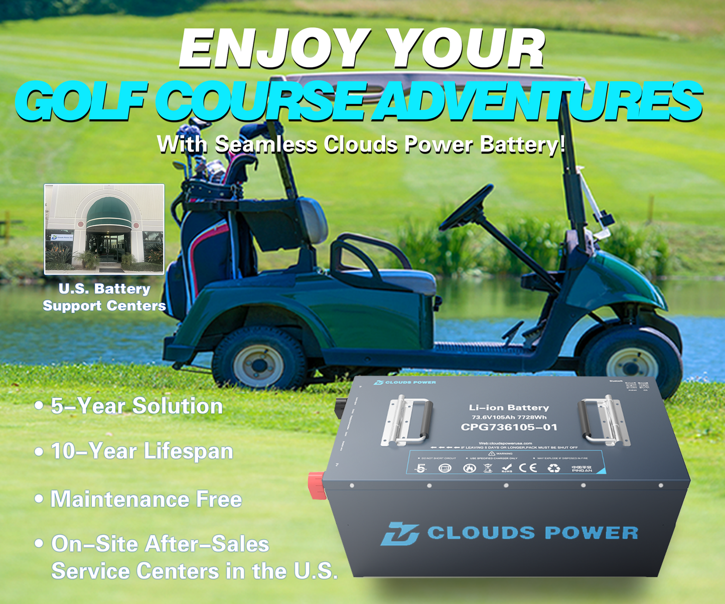 Clouds Power 72V (73.6V) 105Ah LiFePO4 Lithium Golf Cart Battery