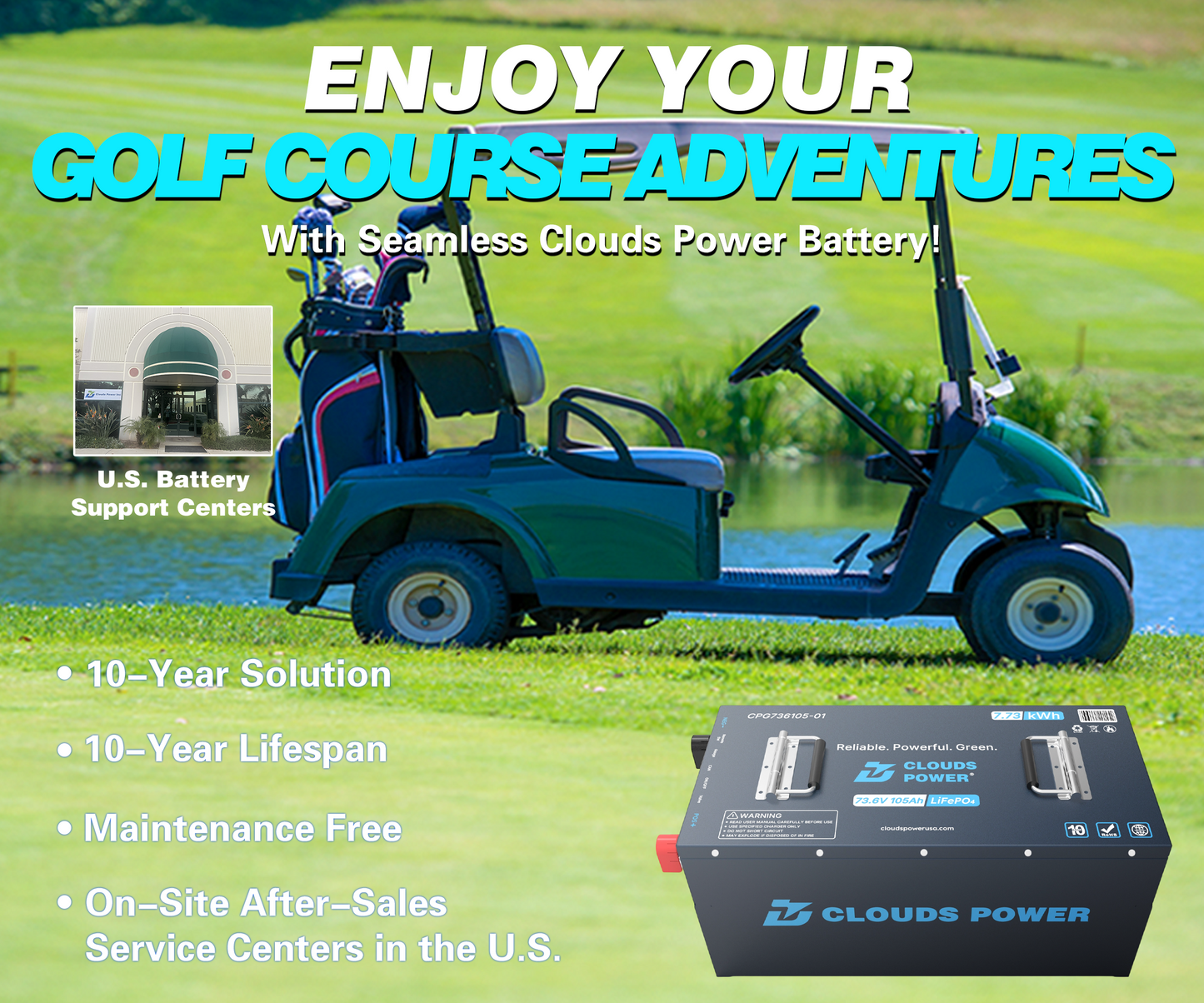 Clouds Power 72V (73.6V) 105Ah ULTRA LiFePO4 Lithium Golf Cart Battery