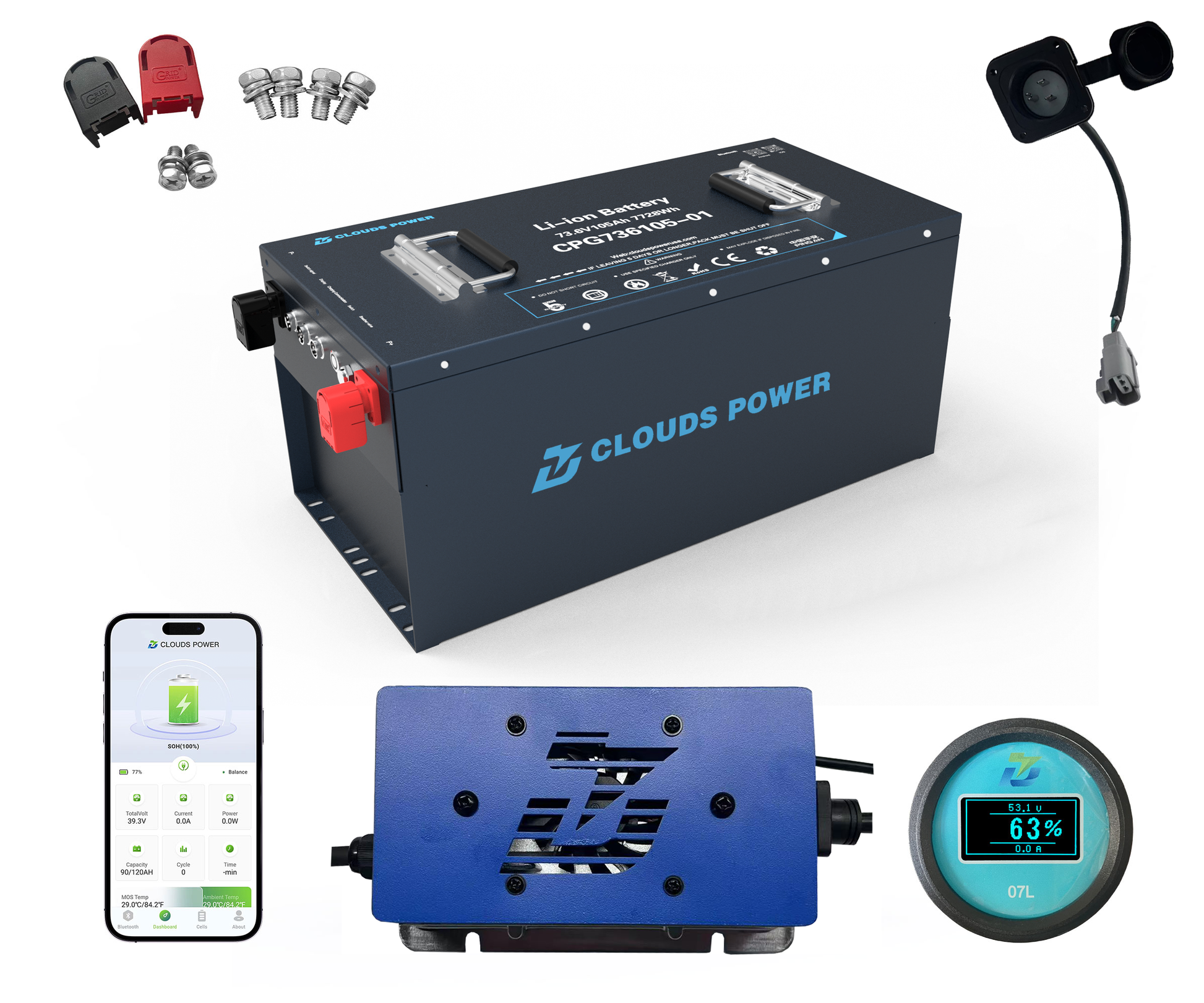 clouds power 72v 105ah lithium golf cart battery