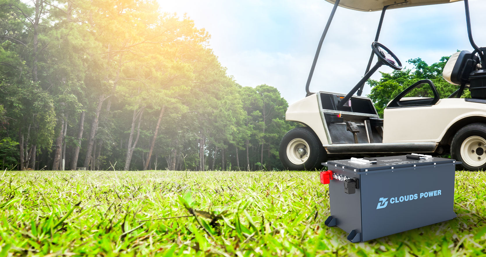 clouds power lithium golf cart battery banner