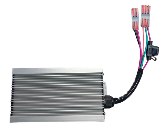 clouds power 25a 300w voltage reducer converter with wiring on a white background