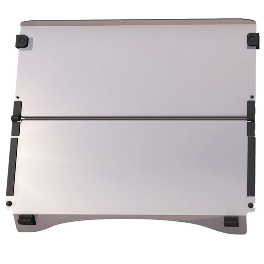 golf cart windshield with black brackets on a white background