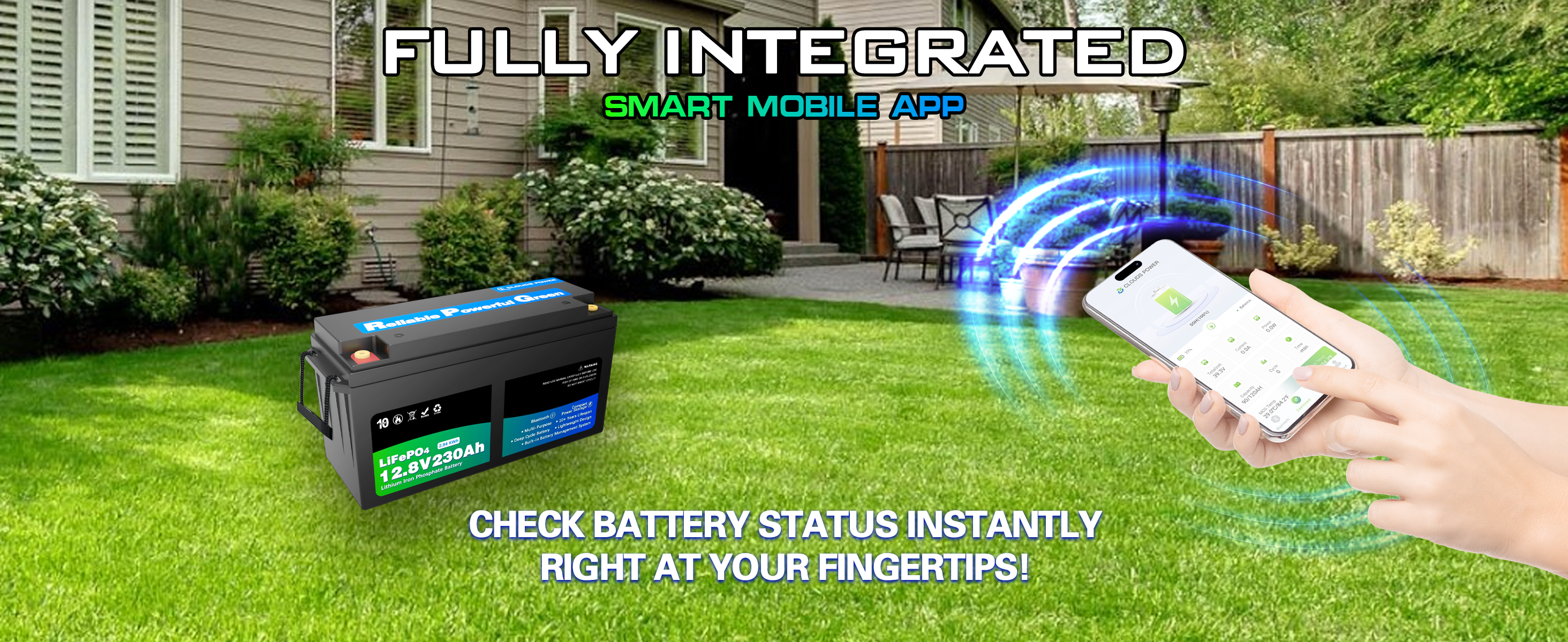 Smart lithium battery system with app control in a backyard setting