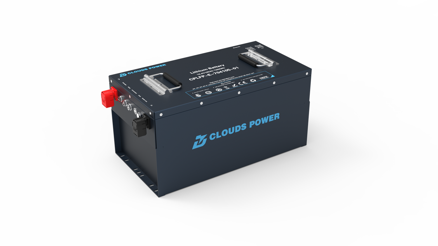 Clouds Power 72v lithium golf cart battery on a white background
