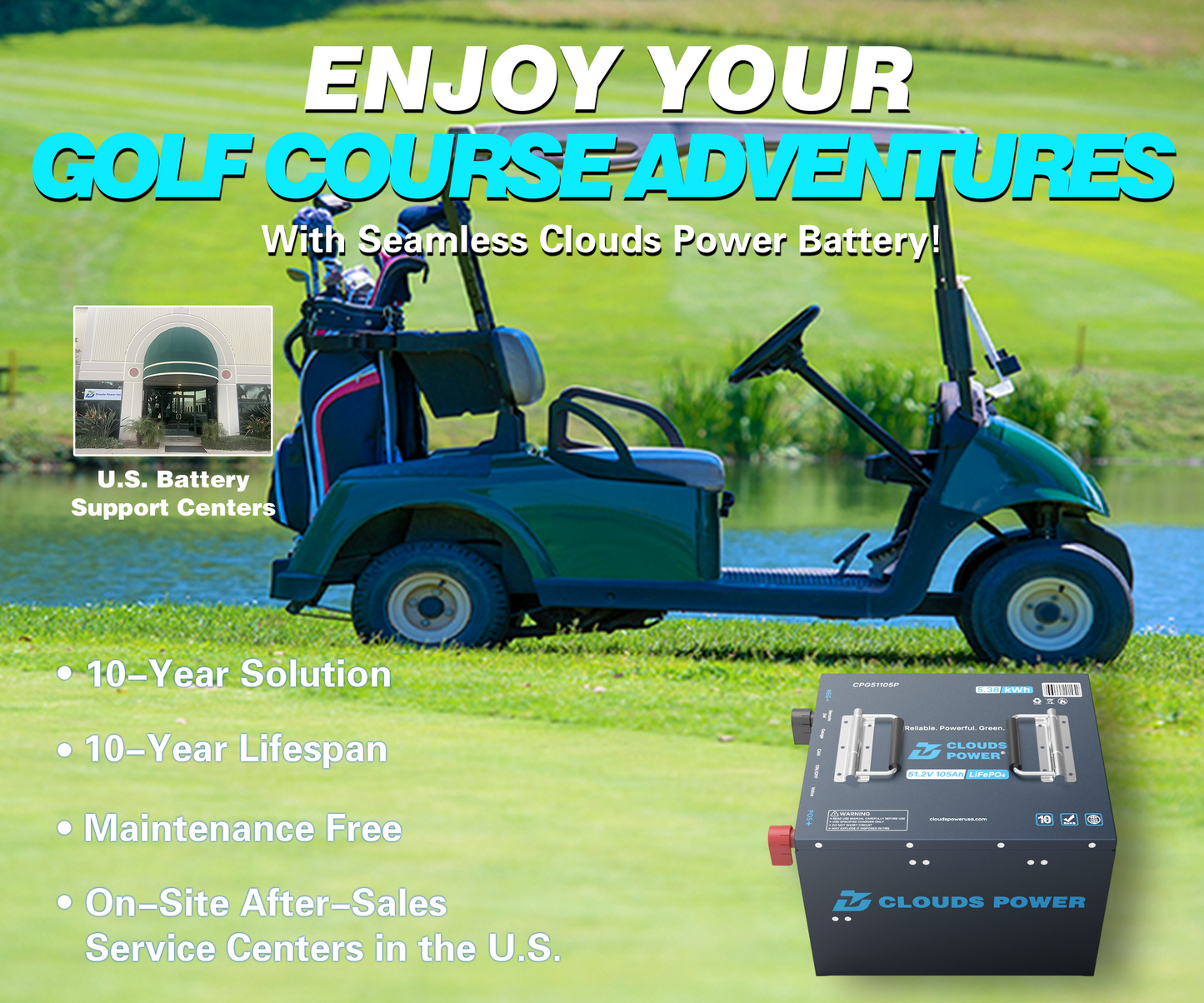 Clouds Power 48V (51.2V) 105Ah CUBIC LiFePO4 Lithium Golf Cart Battery