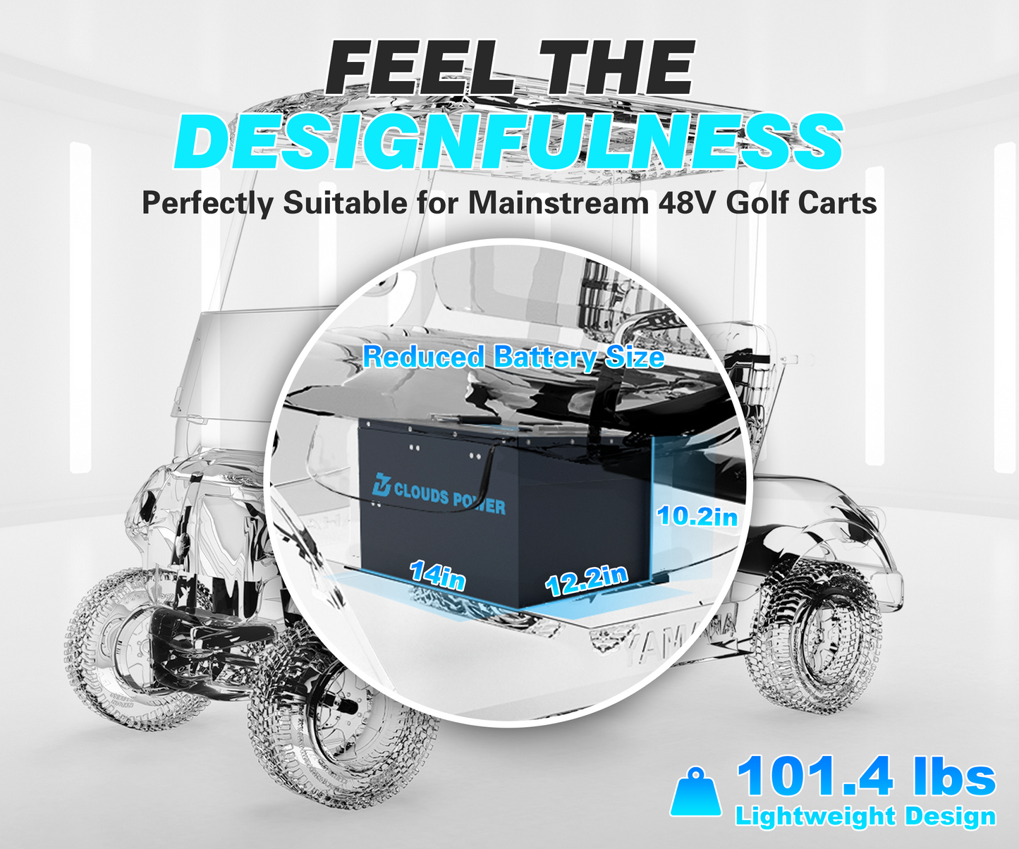 Clouds Power 48V (51.2V) 105Ah CUBIC LiFePO4 Lithium Golf Cart Battery