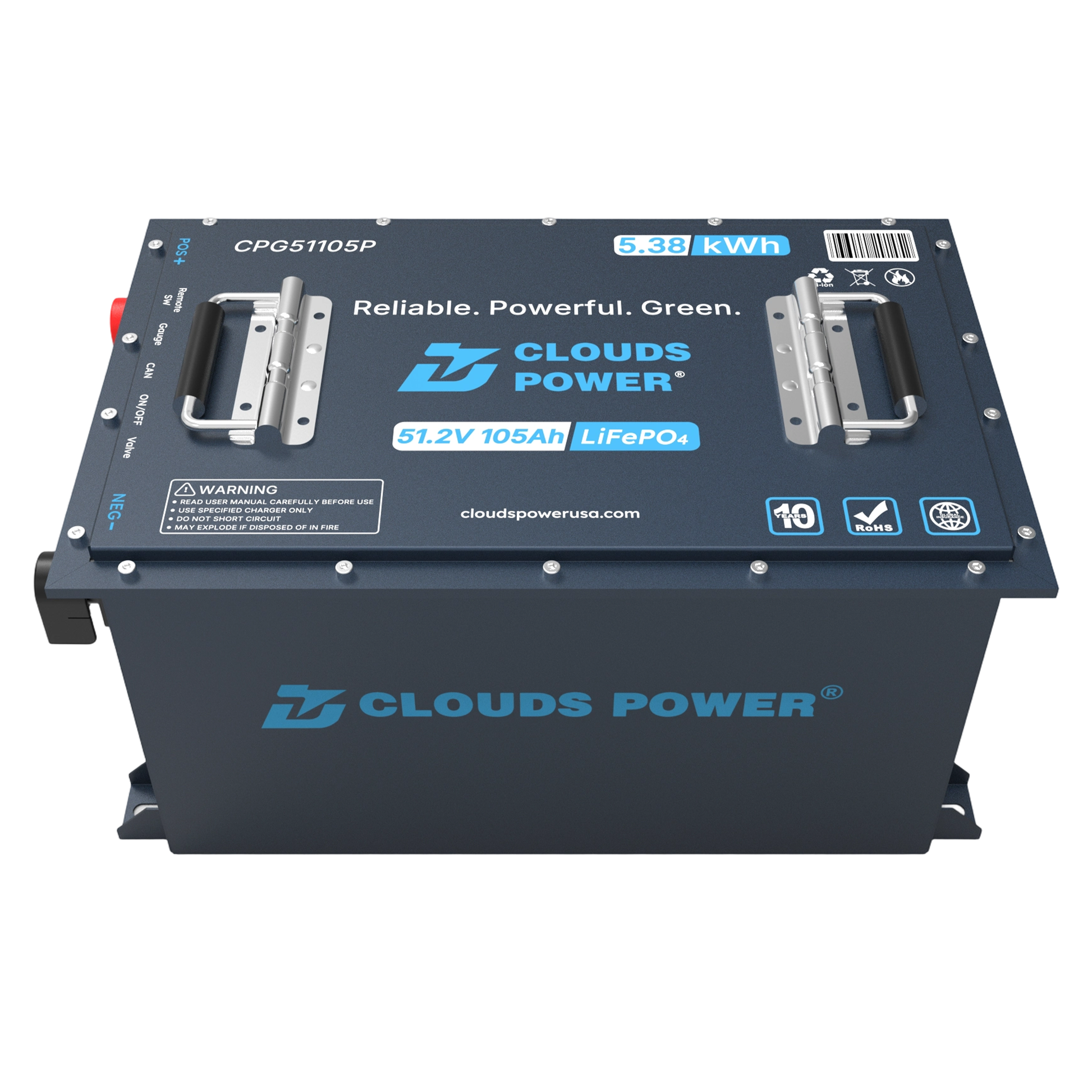 Clouds Power 48v 105ah lithium battery on a white background