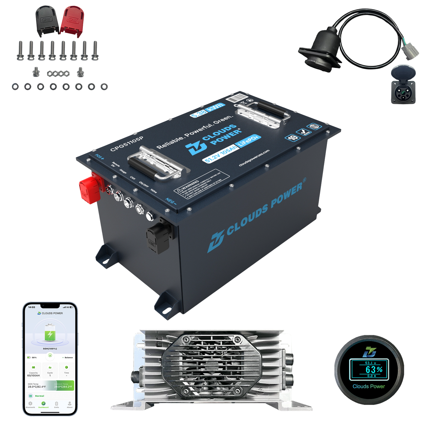 Clouds Power 48V (51.2V) 105Ah CLASSIC LiFePO4 Lithium Golf Cart Battery