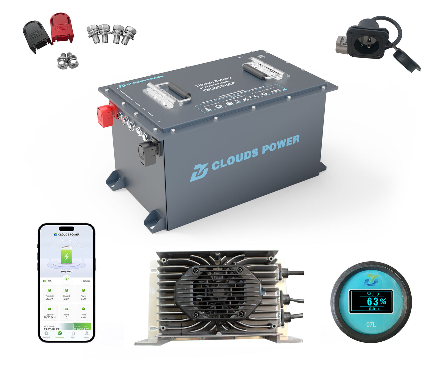 Clouds Power 72V (70.4V) 105Ah LiFePO4 Lithium Golf Cart Battery