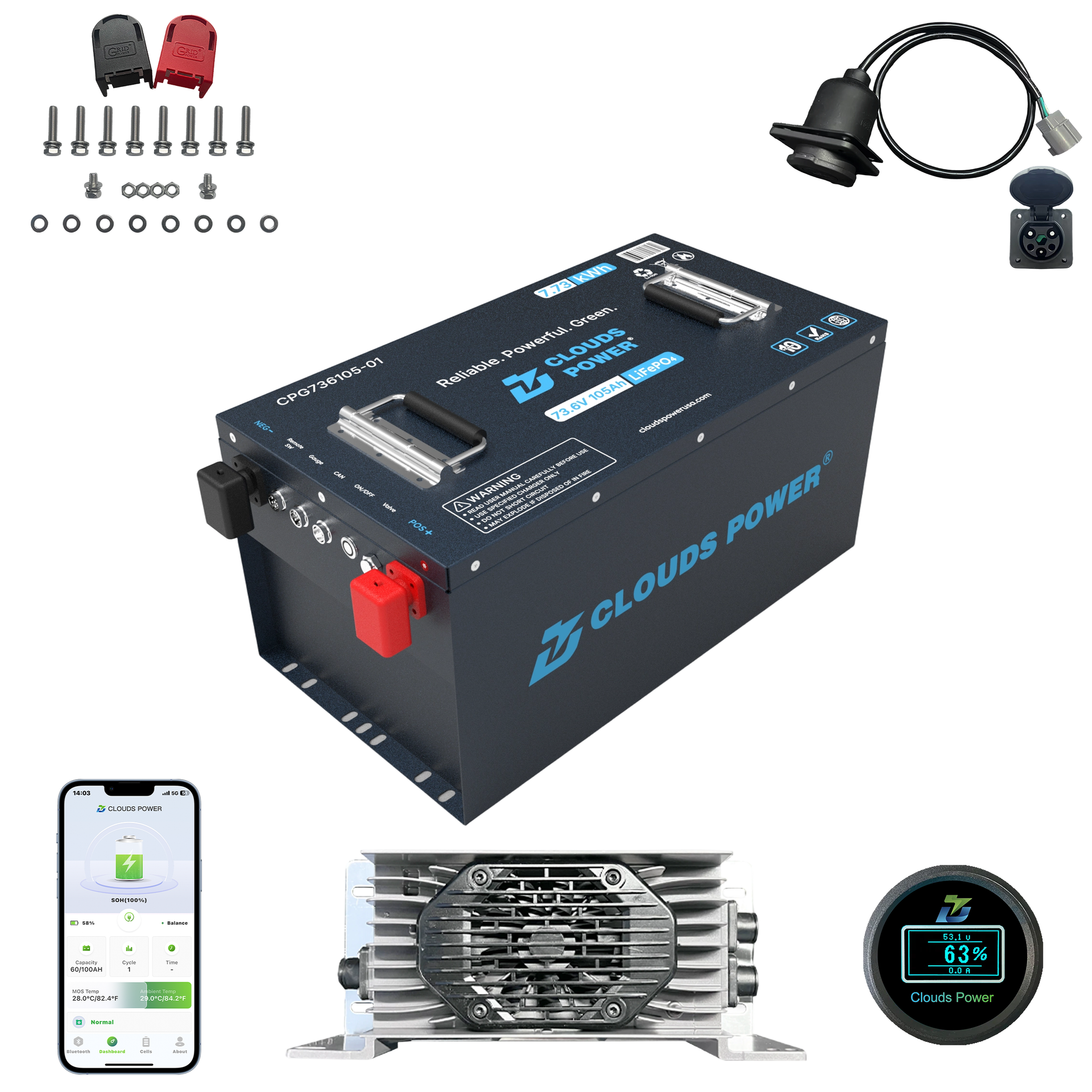 イワフジ工業 EL16005 GP-7 バッテリーキット リチウム電池 Clouds Power 72V (73.6V) 105Ah ULTRA LiFePO4 Lithium Golf Cart Battery
