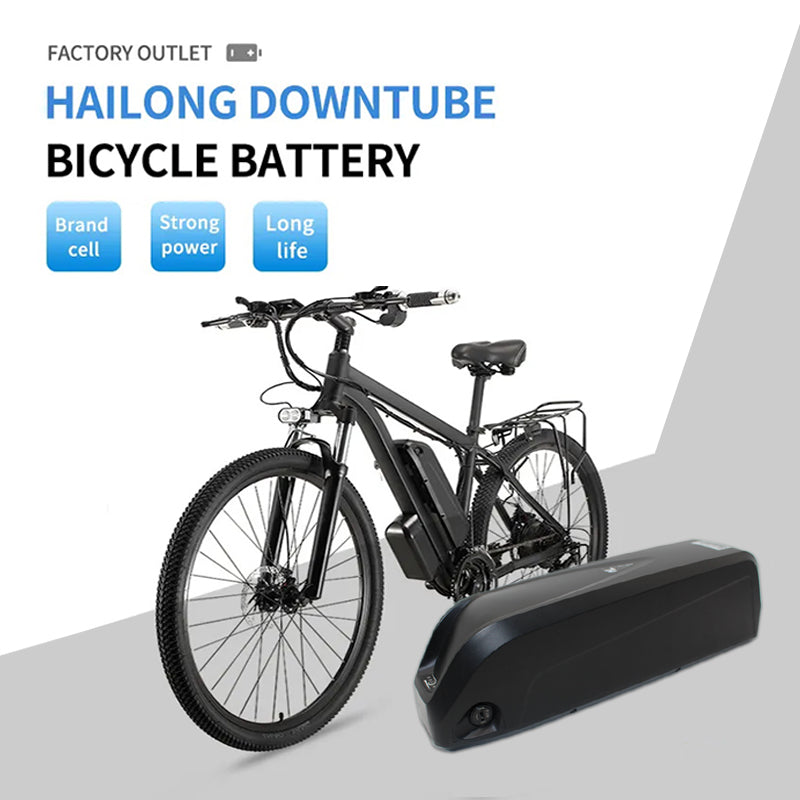 Electric bicycle with Hailong downtube bicycle e-bike battery on a white background