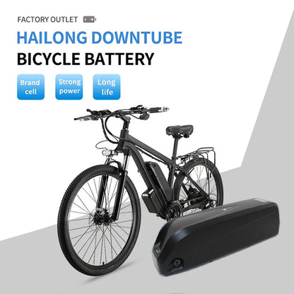 Electric bicycle with Hailong downtube bicycle e-bike battery on a white background
