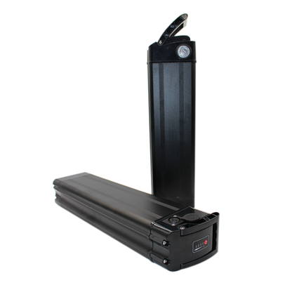 Black 48v e-bike battery pack on a white background