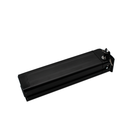 Black ebike 48v battery pack on a white background